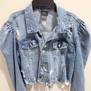 Trendy Boutique Distressed Blue Jean Jacket